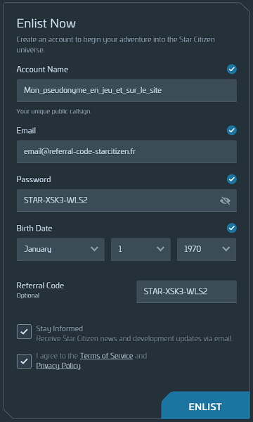 Créer un profil Star Citizen avec un code referral